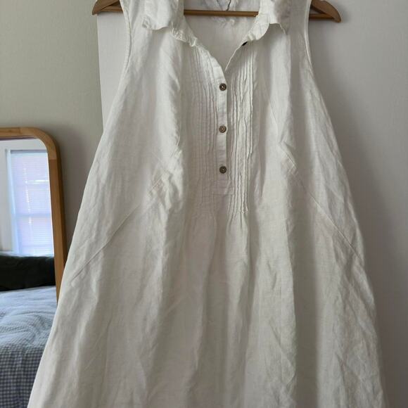 Yuvita White 100% Linen Midi Dress Size Large - Picture 3 of 5